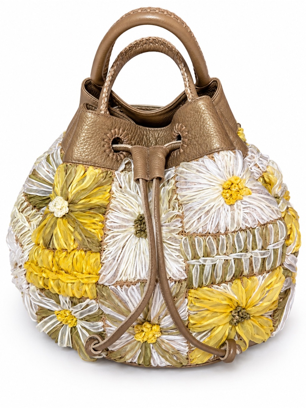 Vintage Original Carlos Falchi Floral Patchwork Bucket Bag